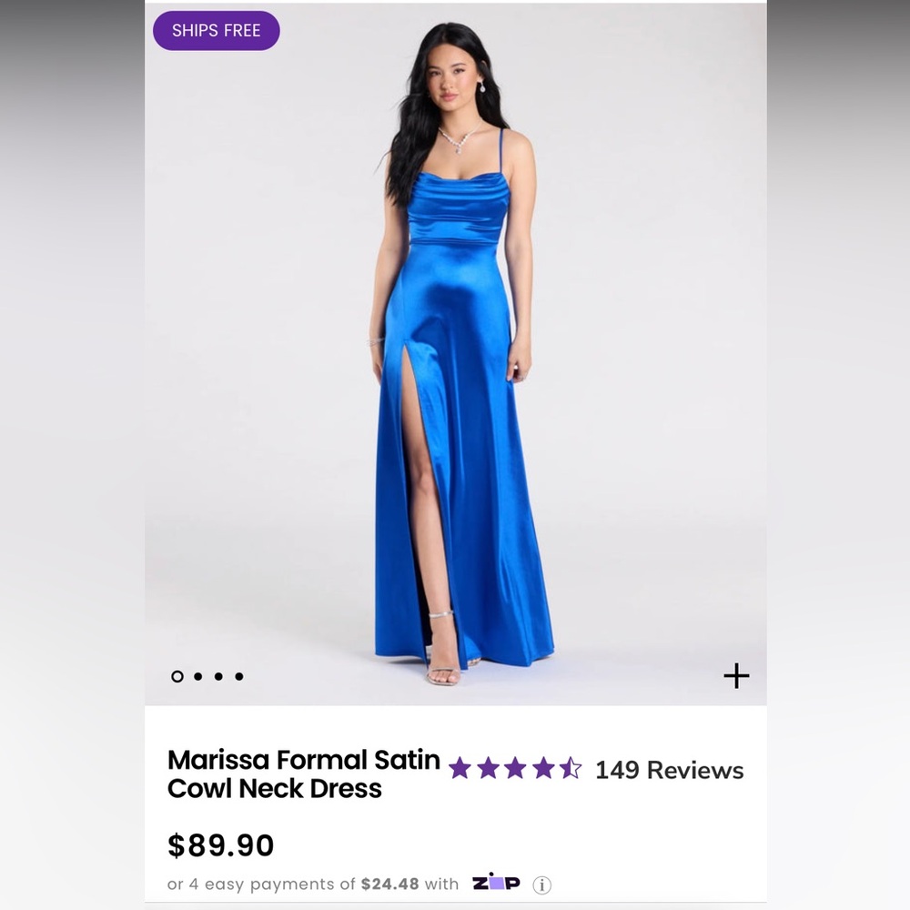 Elegant Blue Satinz Evening Gown